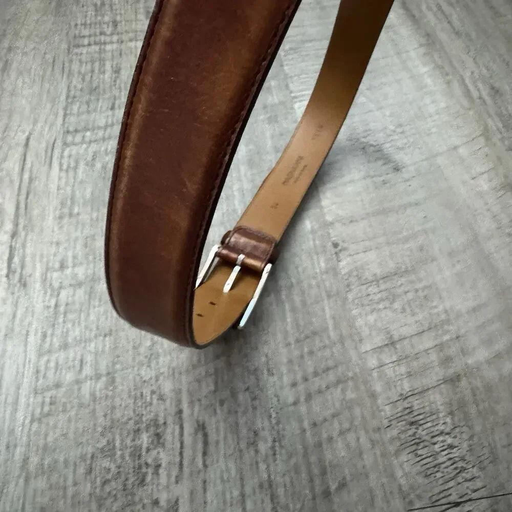 Magnanni Velaz Mens Calfskin Leather Belt Size 34 Tabaco Square Bar Style 1510